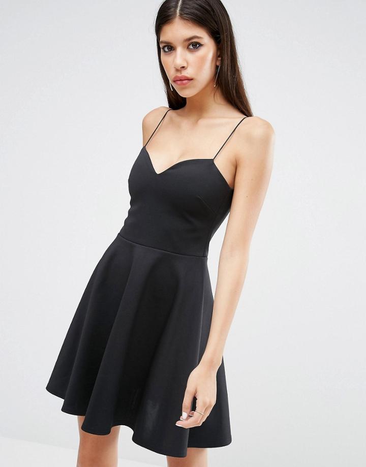 Asos Scuba Strappy Mini Skater Dress - Black