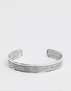 Asos Design Bangle With Column Emboss In Burnished Silver Tone - Silver