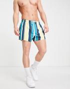 River Island Striped Swim Shorts In Blue And Yellow-multi