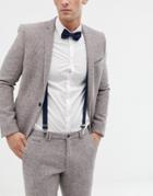 Asos Design Wedding Suspenders & Bow Tie Set In Navy Paisley And Plain - Navy