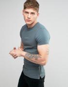 Asos Longline Muscle T-shirt With Side Zips In Blue - Blue