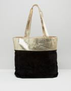 Urbancode Metallic Leather Suede Mix Shopper Bag - Gold