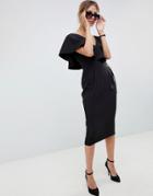 Asos Design Ruffle Wrap Midi Dress-black