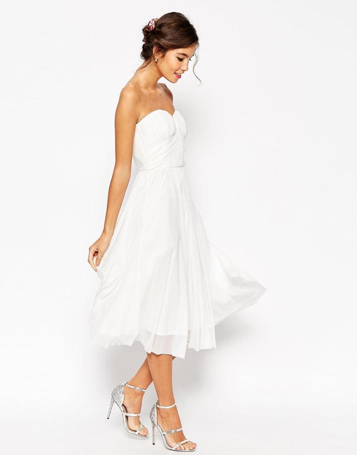 Asos Wedding Ruched Bodice Bandeau Midi Dress - Red