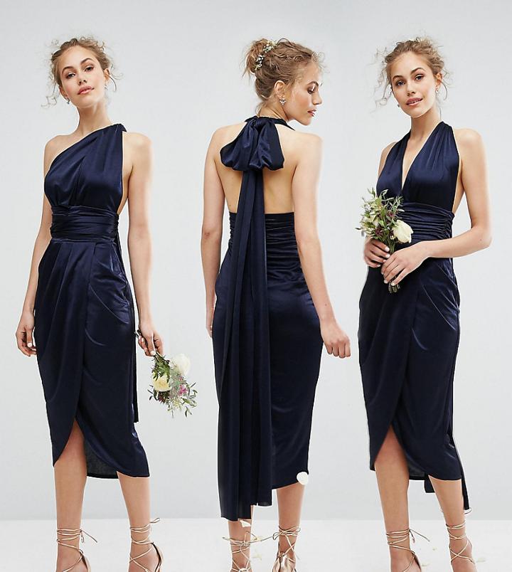 Tfnc Wrap Pencil Multiway Midi Bridesmaid Dress - Navy