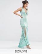Love Triangle Lace Plunge Front Maxi Dress With Ladder