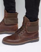 Asos Lace Up Boots In Brown Leather With Cuff Detail - Brown