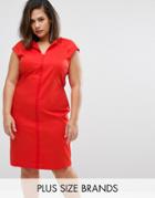 Elvi Plus Dress With Slit Neck - Red