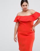 Rage Plus Bardot Dress With Ruffle Detail - Red