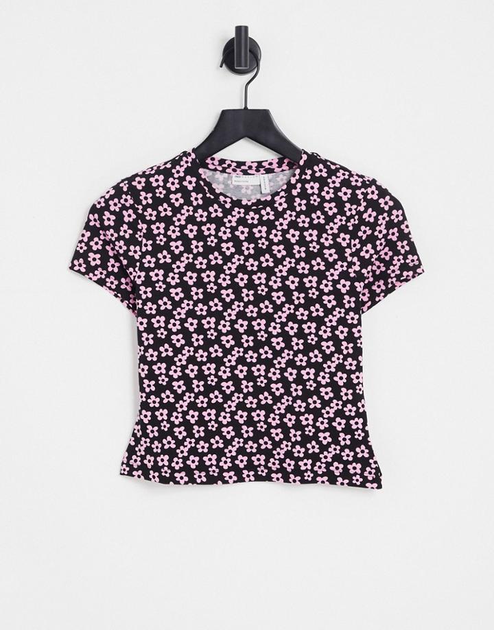 Asos Design Fitted Top With Kitsch Floral Print-black