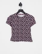 Asos Design Fitted Top With Kitsch Floral Print-black