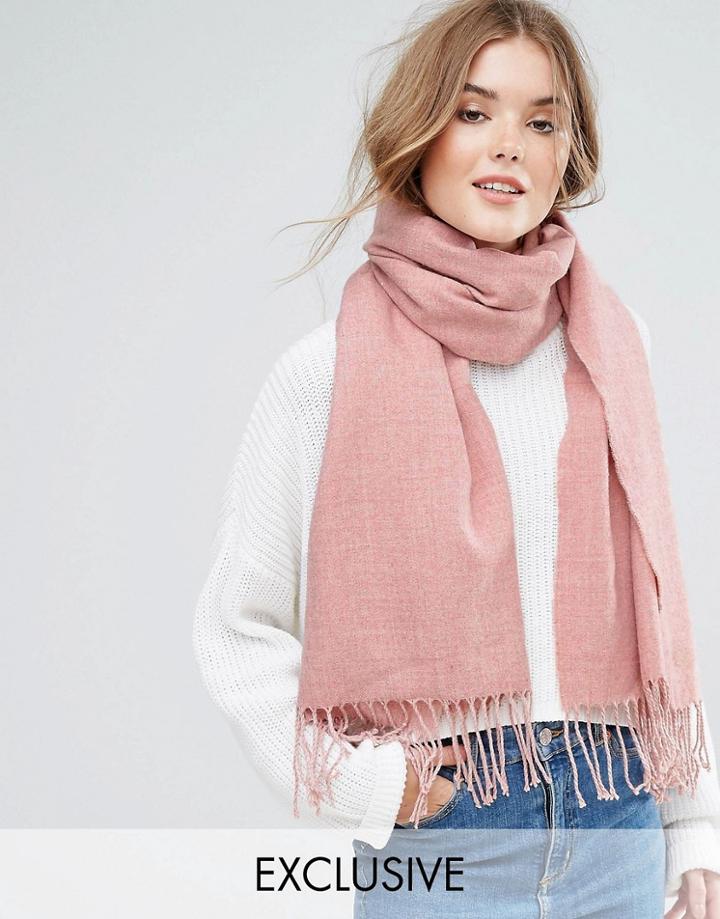 Stitch & Pieces Woven Long Scarf With Tassels - Pink