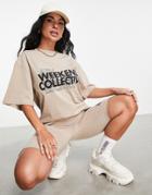 Asos Weekend Collective Oversized T-shirt With Double Layer Logo In Neutral