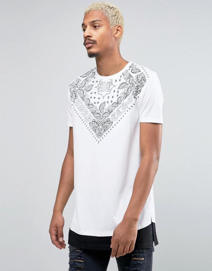 Asos Super Longline T-shirt With Bandana Yoke And Contrast Hem Extende