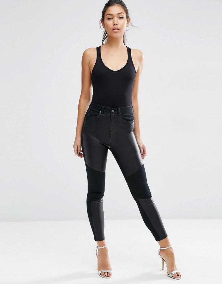 Asos Skinny Pants With Coated Front Panels - Black