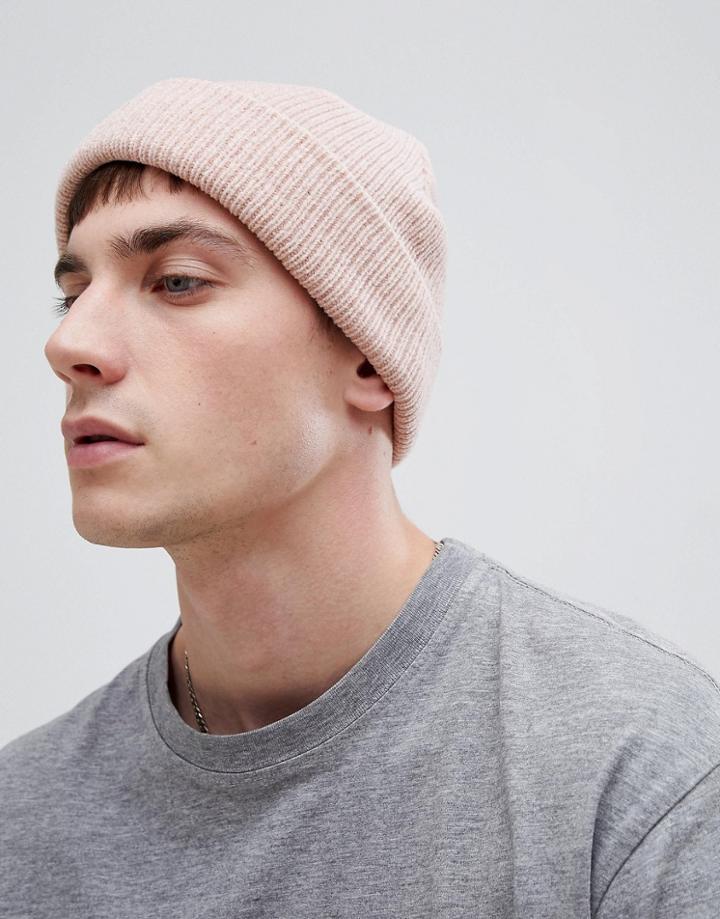 Asos Design Fisherman Beanie In Pink Texture - Pink