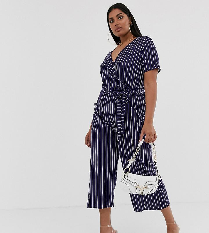 Pink Clove Wrap Jumpsuit In Stripe-navy