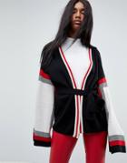 Asos Wrap Cardigan In Color Block - Multi
