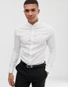 Asos Design Skinny Fit Sateen Wedding Shirt With Double Cuff And Wing Collar - White
