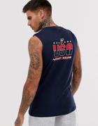 Asos Design Mickey Sleeveless T-shirt With Chest And Back Print - Navy