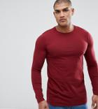 Asos Design Tall Longline Long Sleeve T-shirt With Crew Neck In Red - Red