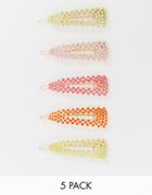 Asos Design Pack Of 5 Snap Shape Hair Clips In Color Pop Beads-multi