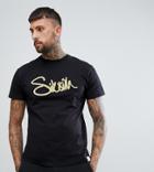 Siksilk T-shirt In Black With Signature Gold Logo - Black