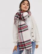 Asos Design Cream Check Long Scarf With Pink Highlight - Brown