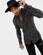 Asos Design Regular Fit Floral Lace Shirt In Black & Silver - Black