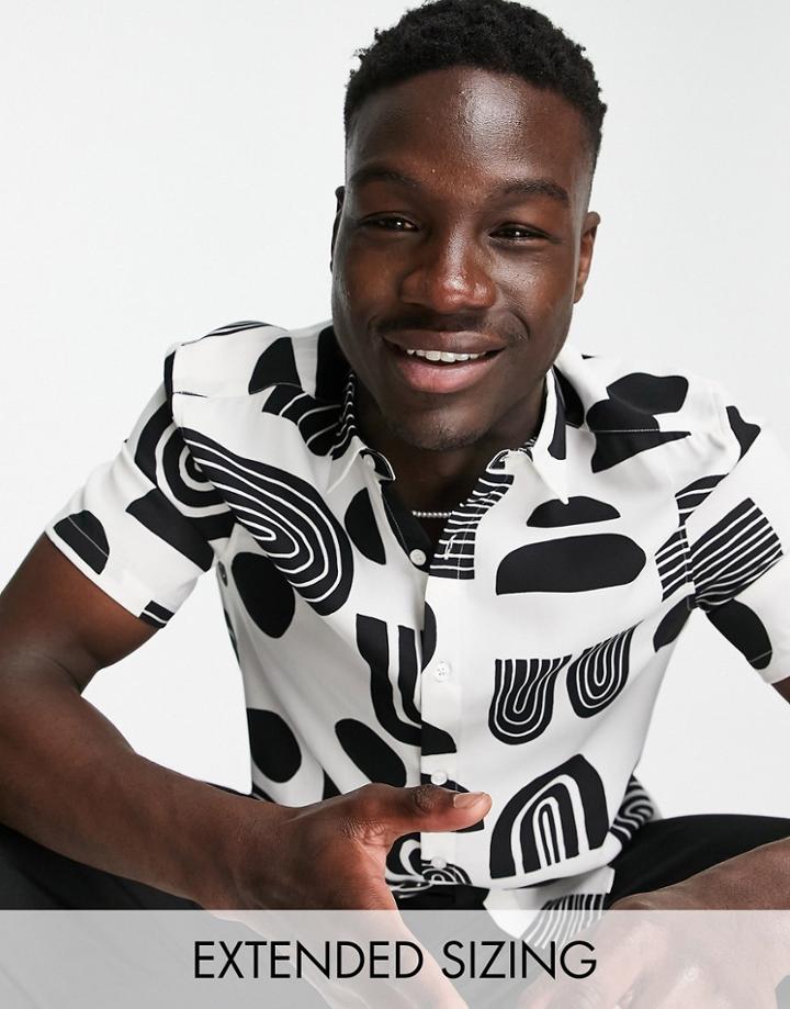 Asos Design Shirt In White Abstract Print