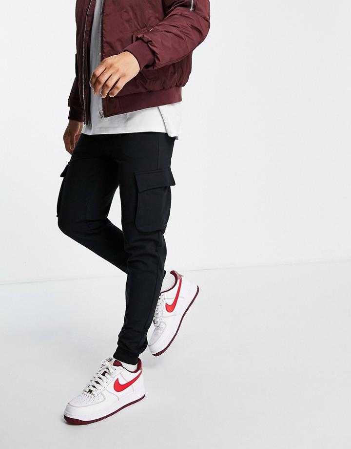 Only & Sons Cargo Sweatpants In Black