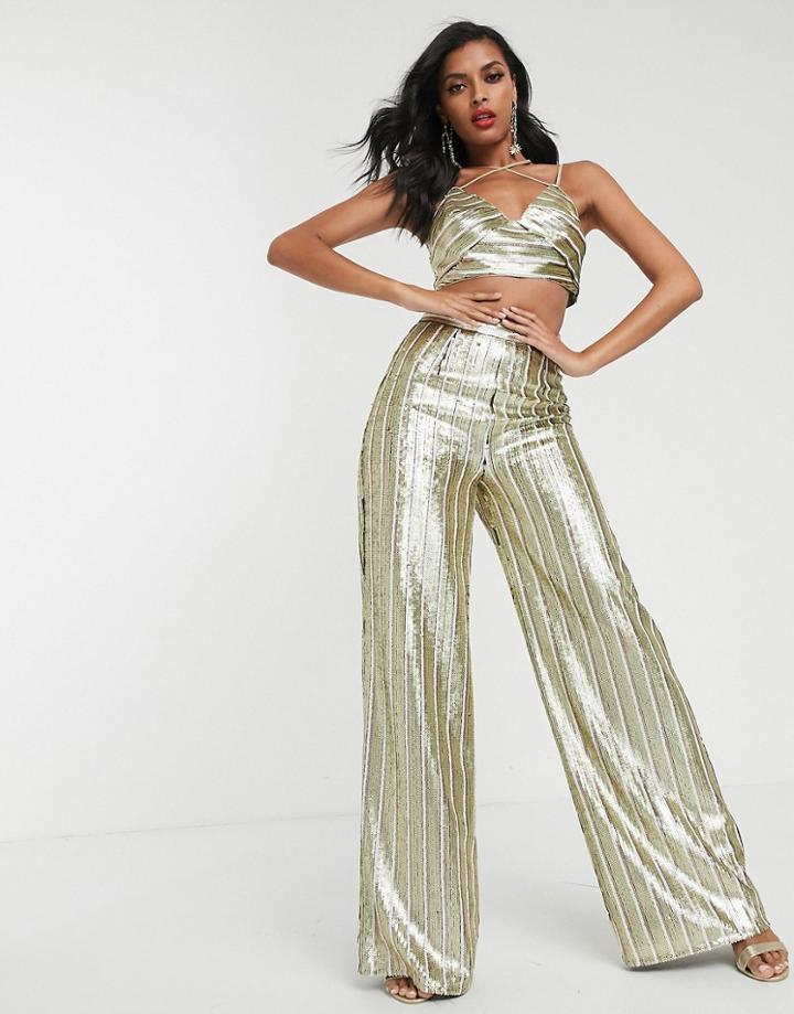 Asos Design Stripe Sequin Wide Leg Pants Two-piece-multi