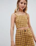 Daisy Street Square Neck Crop Top In Retro Check Two-piece - Brown