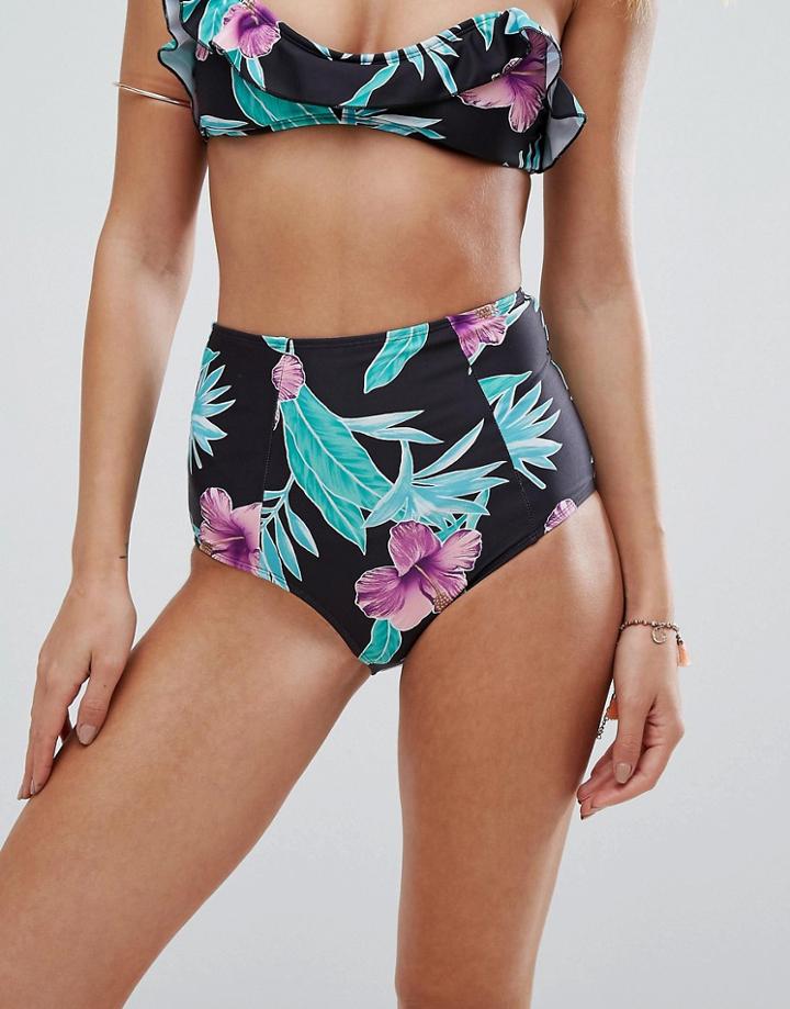Motel Paradise Floral Printed High Waist Bikini Bottom - Multi