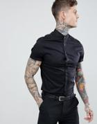 Asos Design Skinny Fit Shirt With Lace Trim And Grandad Collar - Black