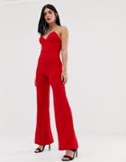 Club L Bandeau Jumpsuit With Boning In Red - Red
