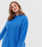 Asos Design Curve Chunky Sweater In Rib With Crew Neck-blue