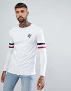 Siksilk Long Sleeve T-shirt With Stripe Sleeves In White - White