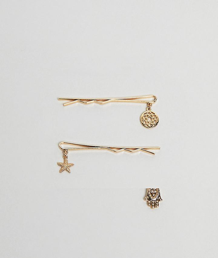 Orelia Mixed Charm Hairslides - Gold