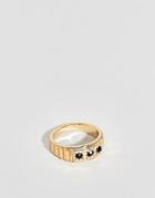 Asos Design Vintage Style Signet Ring In Gold With Black Stones - Gold