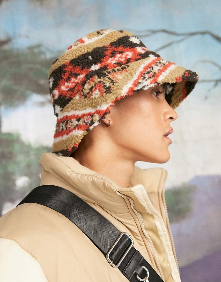 Asos Design Bucket Hat In Aztec Borg Design-multi