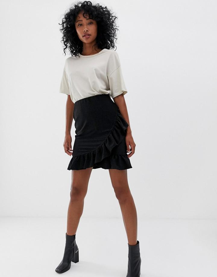 Pieces Liza Frill Mini Skirt - Black