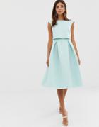 Asos Design Fold Back Crop Top Midi Prom Dress-green