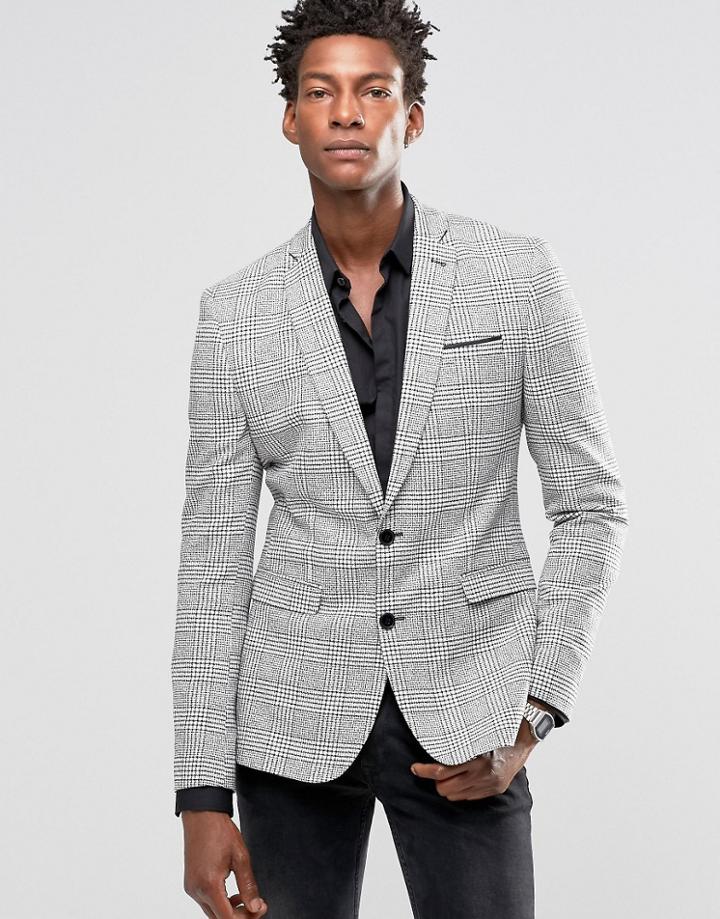 Asos Super Skinny Blazer In Monochrome Check