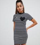 Asos Design Petite Mini Bodycon Stripe T-shirt Dress With Heart Pocket - Multi
