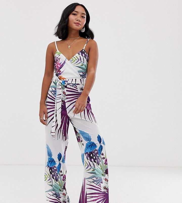 Parisian Petite Cami Strap Jumpsuit In Tropical Floral Print - Multi