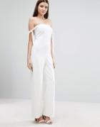 Lavish Alice Bardot Jumpsuit With Tie Sleeve Detail - White