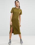 Asos Ultimate T-shirt Midi Dress With Side Split - Green