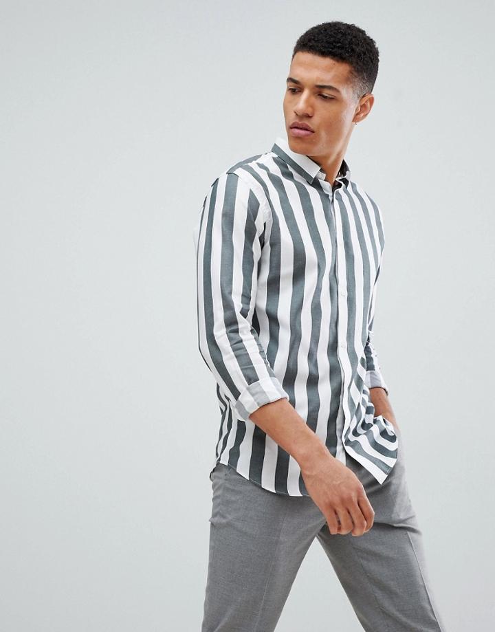 Jack & Jones Premium Shirt In Slim Fit Vertical Stripe - Green
