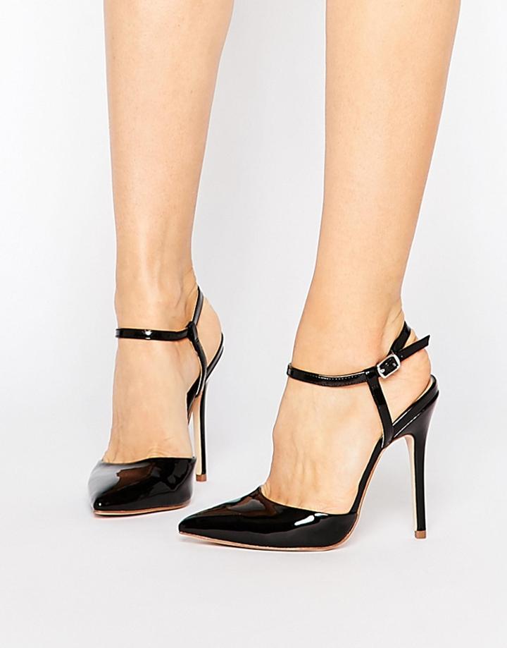 London Rebel Ankle Strap Heeled Shoes - Black